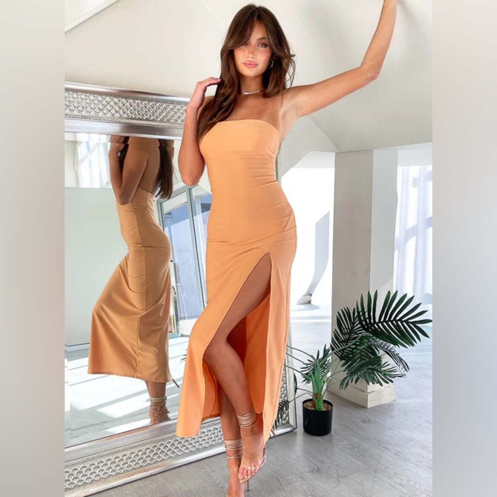 Beginning Boutique Willow Orange Midi Dress